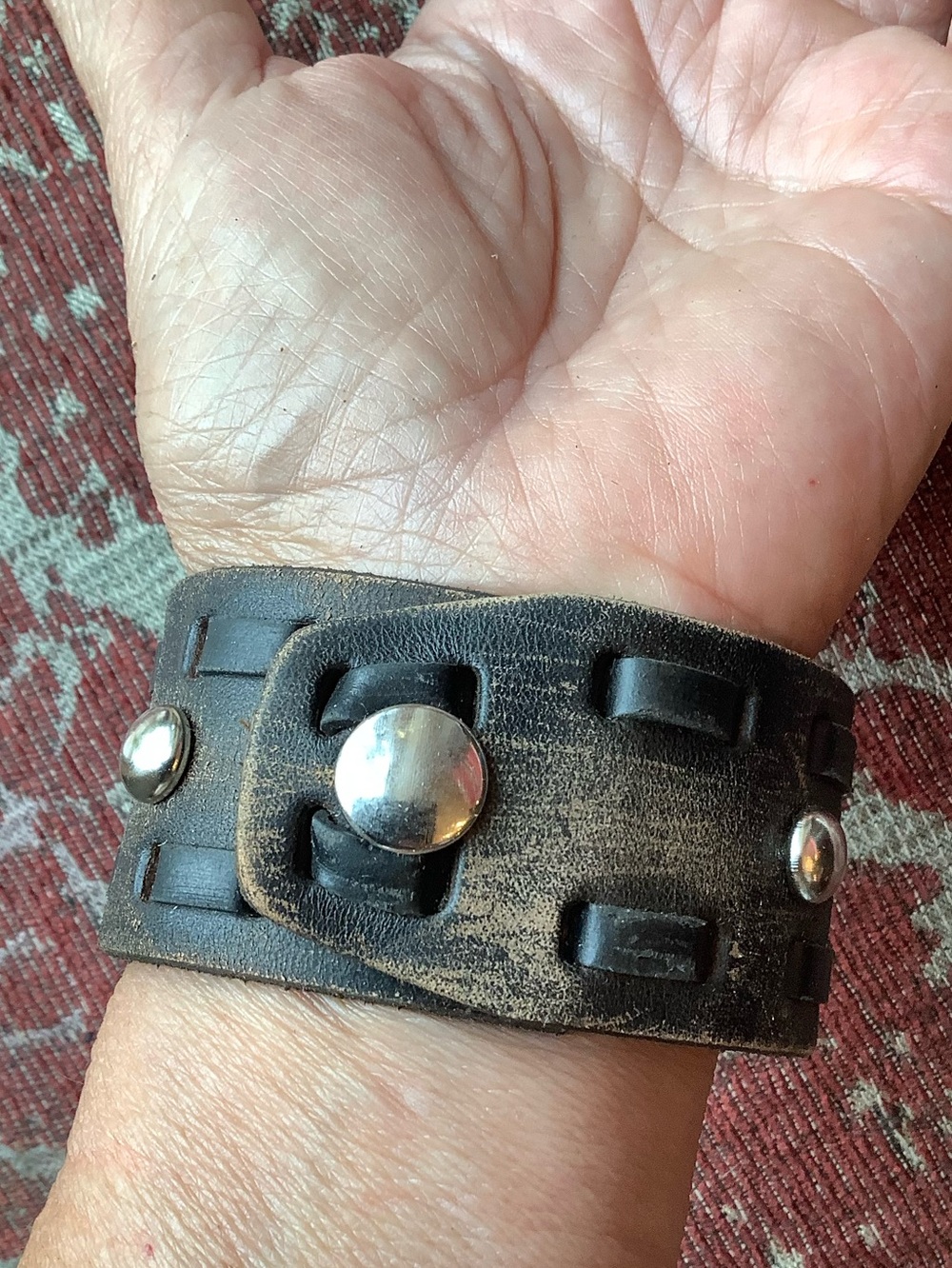 Leather cuff ,Brass, Deadwood Medallion, up to 6 1/2” wrist - Picture 5 of 9